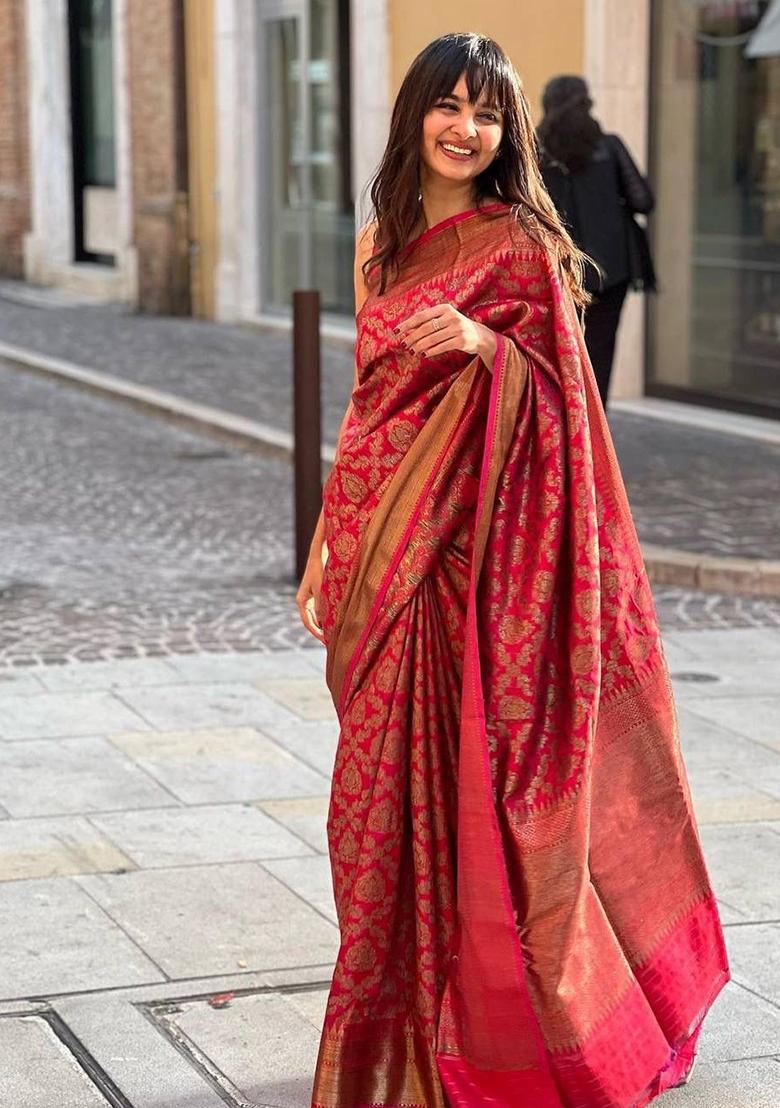 Pink Printed Silk Saree
