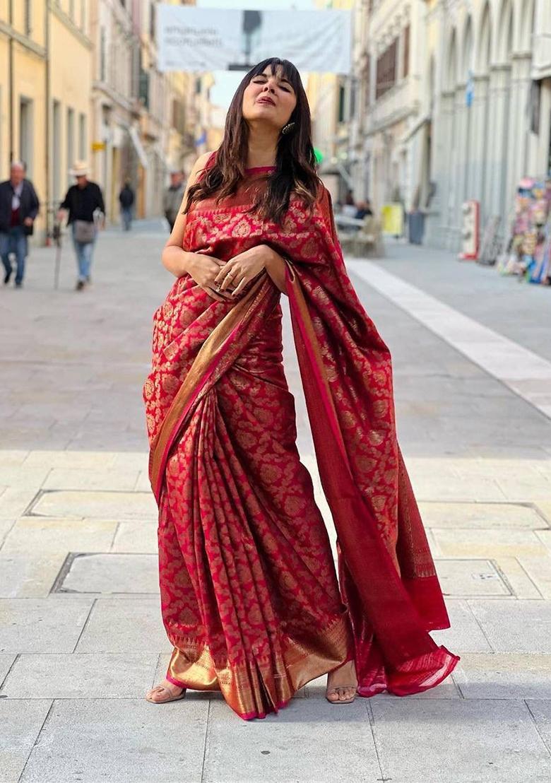 Pink Printed Silk Saree