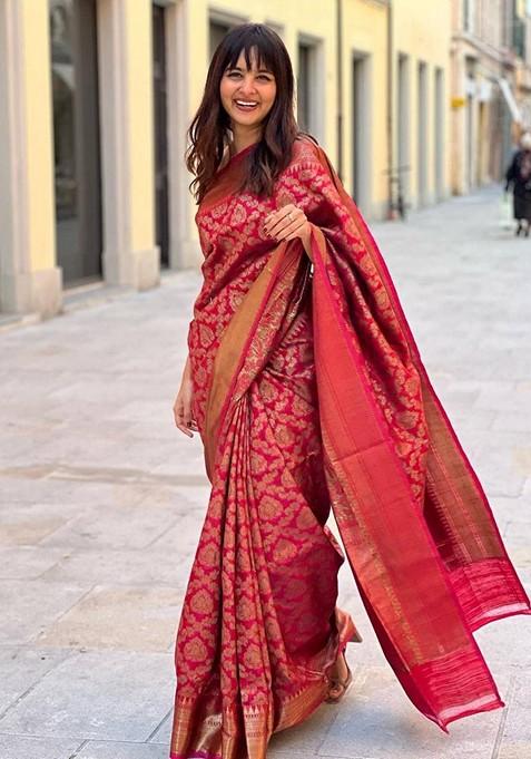 Pink Printed Silk Saree