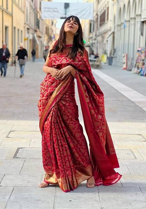 Pink Printed Silk Saree