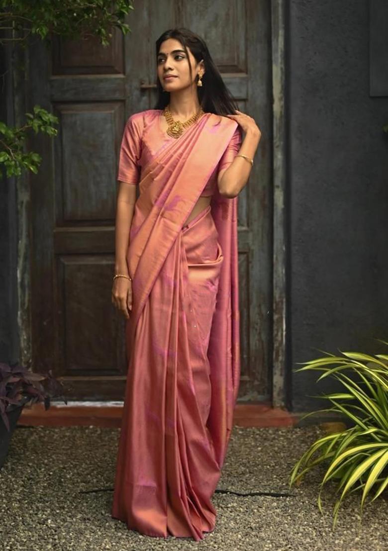 Light Pink Printed Silk Saree