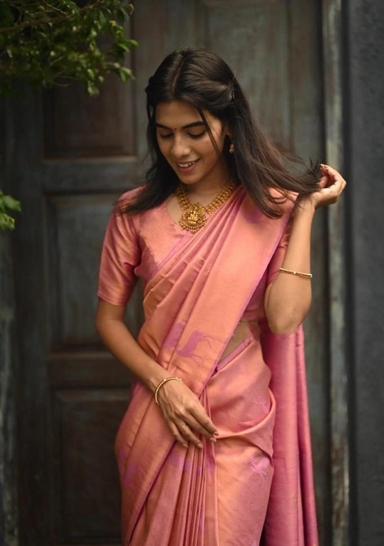 Light Pink Printed Silk Saree