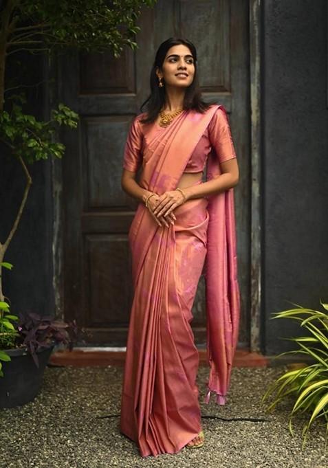 Light Pink Printed Silk Saree