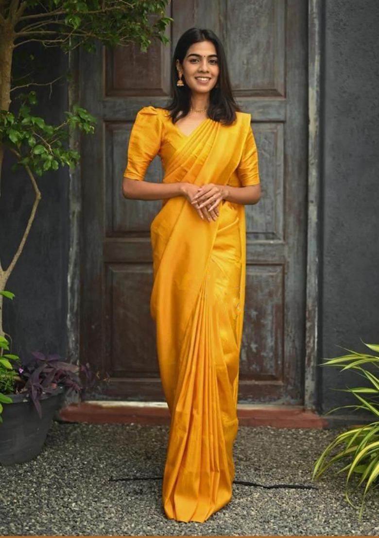 Yellow Printed Silk Saree
