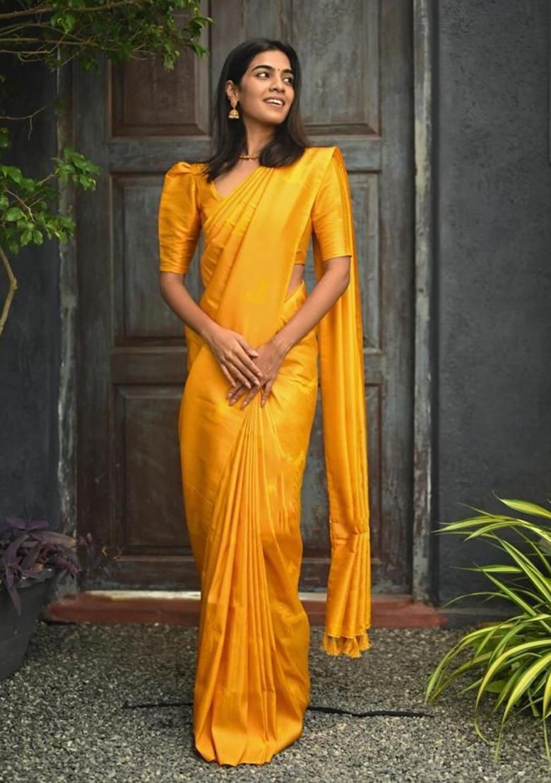 Yellow Printed Silk Saree