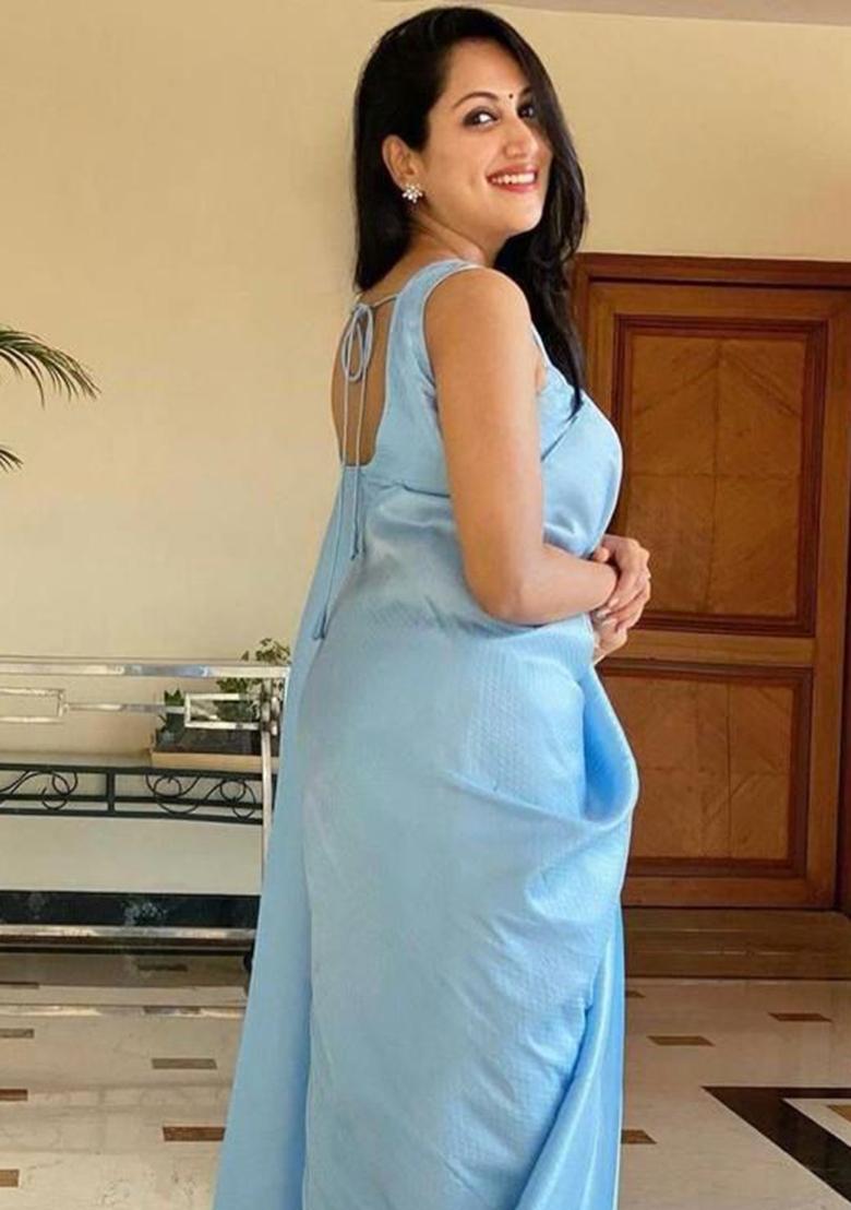 Blue Printed Silk Saree