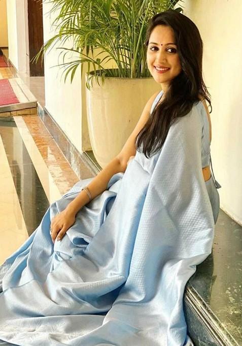 Blue Printed Silk Saree