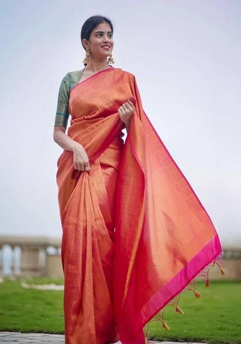 Red Printed Silk Saree