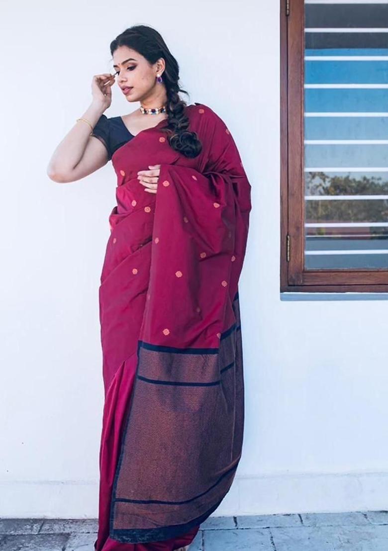 Maroon Printed Silk Saree