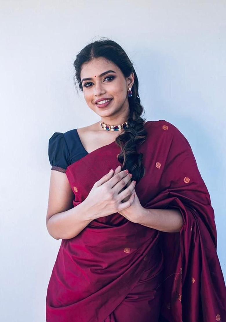 Maroon Printed Silk Saree
