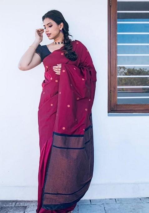 Maroon Printed Silk Saree