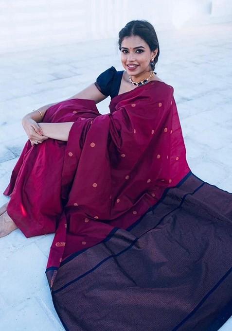 Maroon Printed Silk Saree