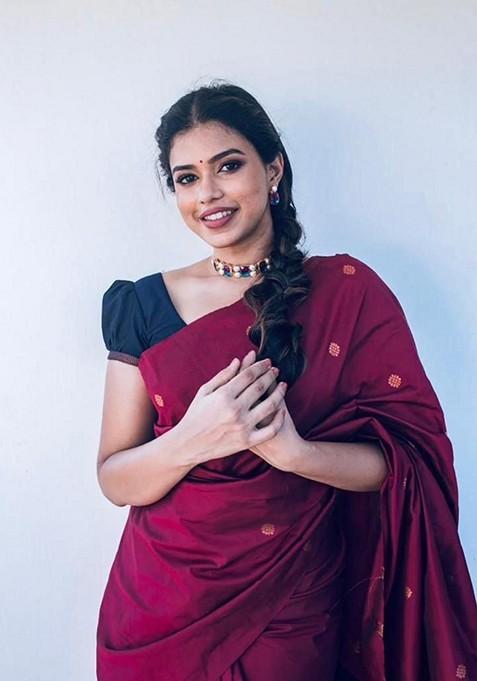 Maroon Printed Silk Saree