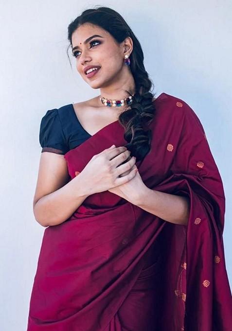 Maroon Printed Silk Saree