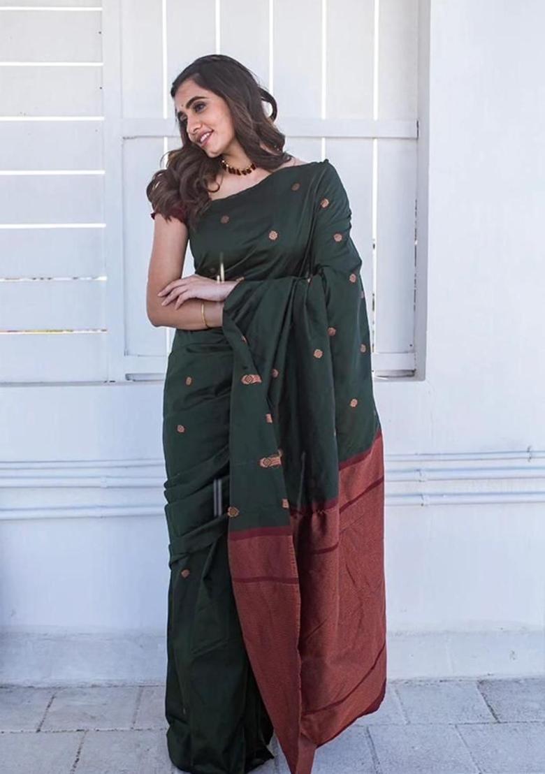 Green Printed Silk Saree