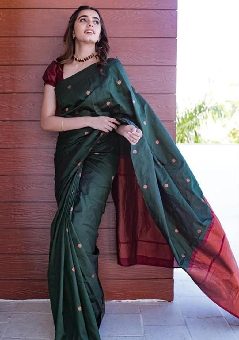 Green Printed Silk Saree