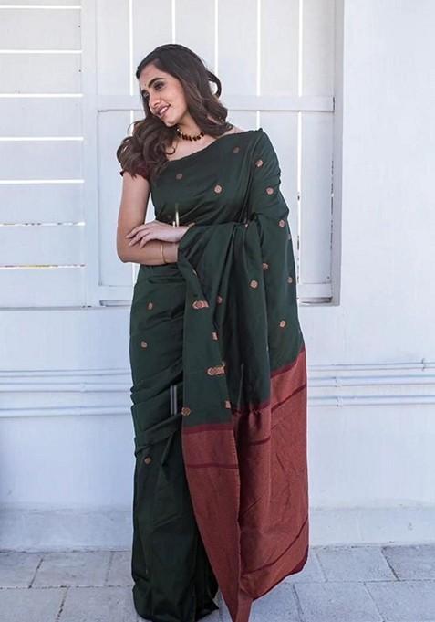 Green Printed Silk Saree
