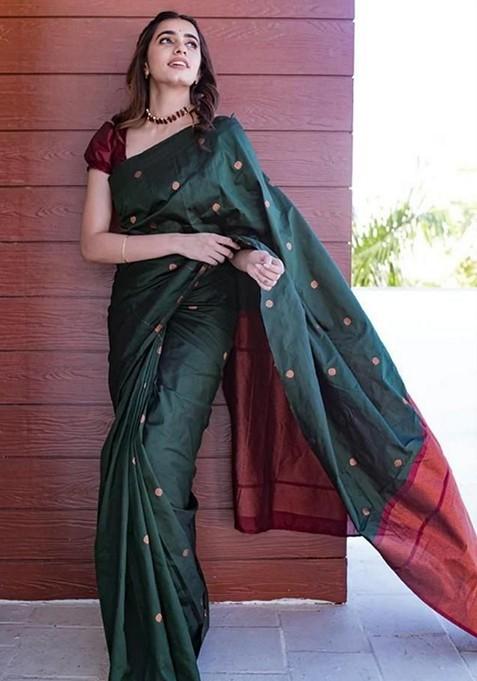 Green Printed Silk Saree