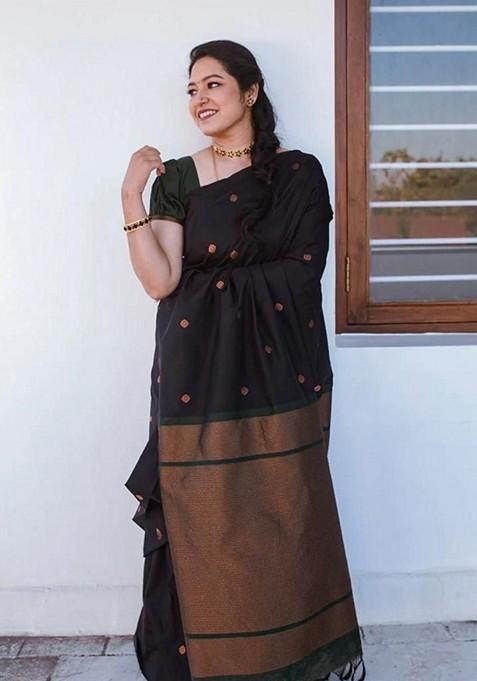 Black Printed Silk Saree