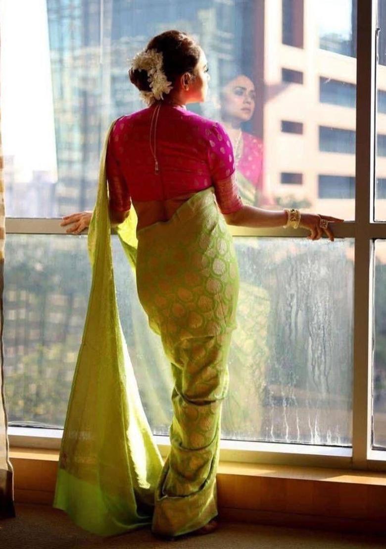 Green Printed Silk Saree