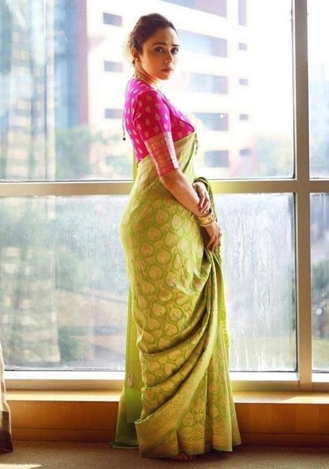 Green Printed Silk Saree
