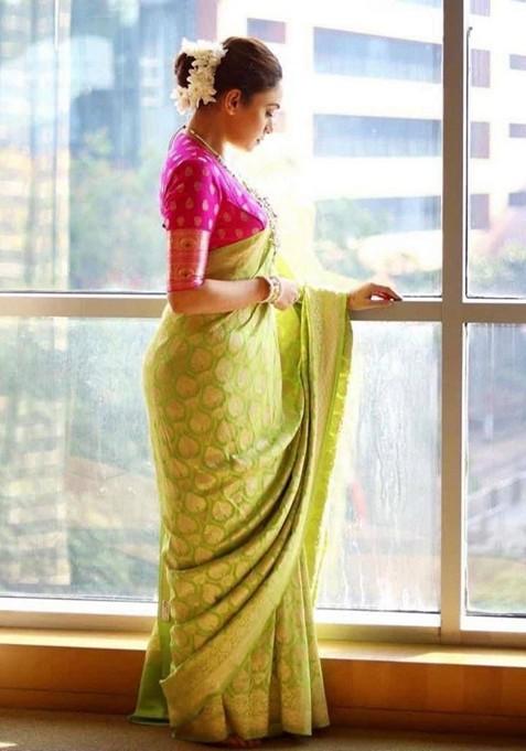 Green Printed Silk Saree