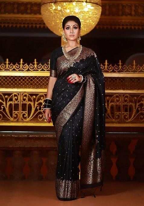 Black Printed Silk Saree