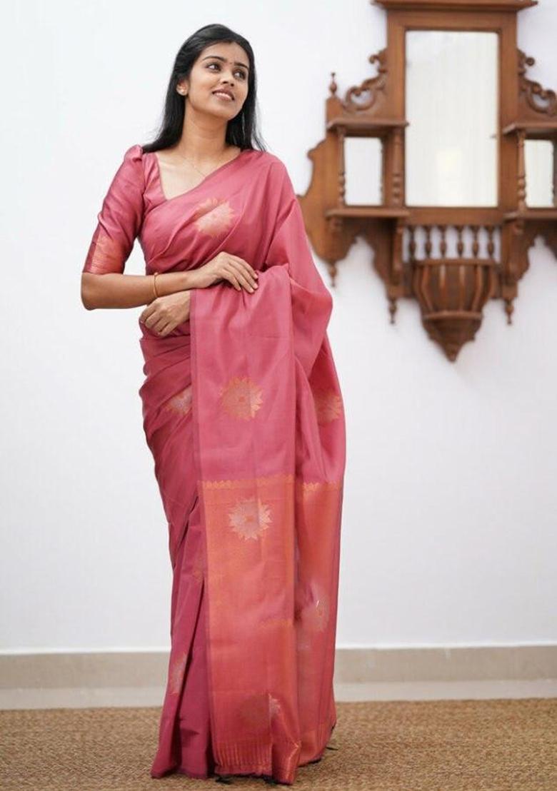Peach Printed Silk Saree