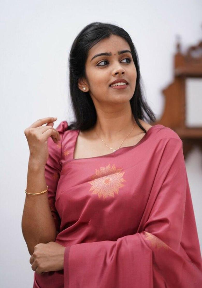 Peach Printed Silk Saree