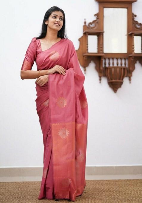 Peach Printed Silk Saree