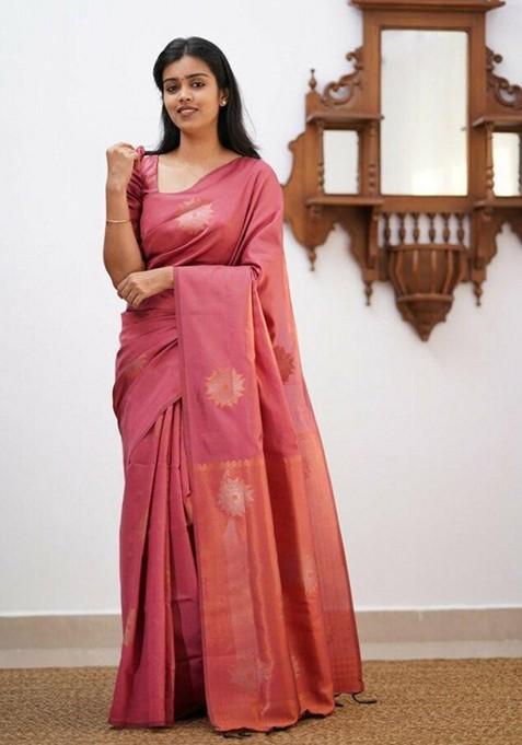 Peach Printed Silk Saree