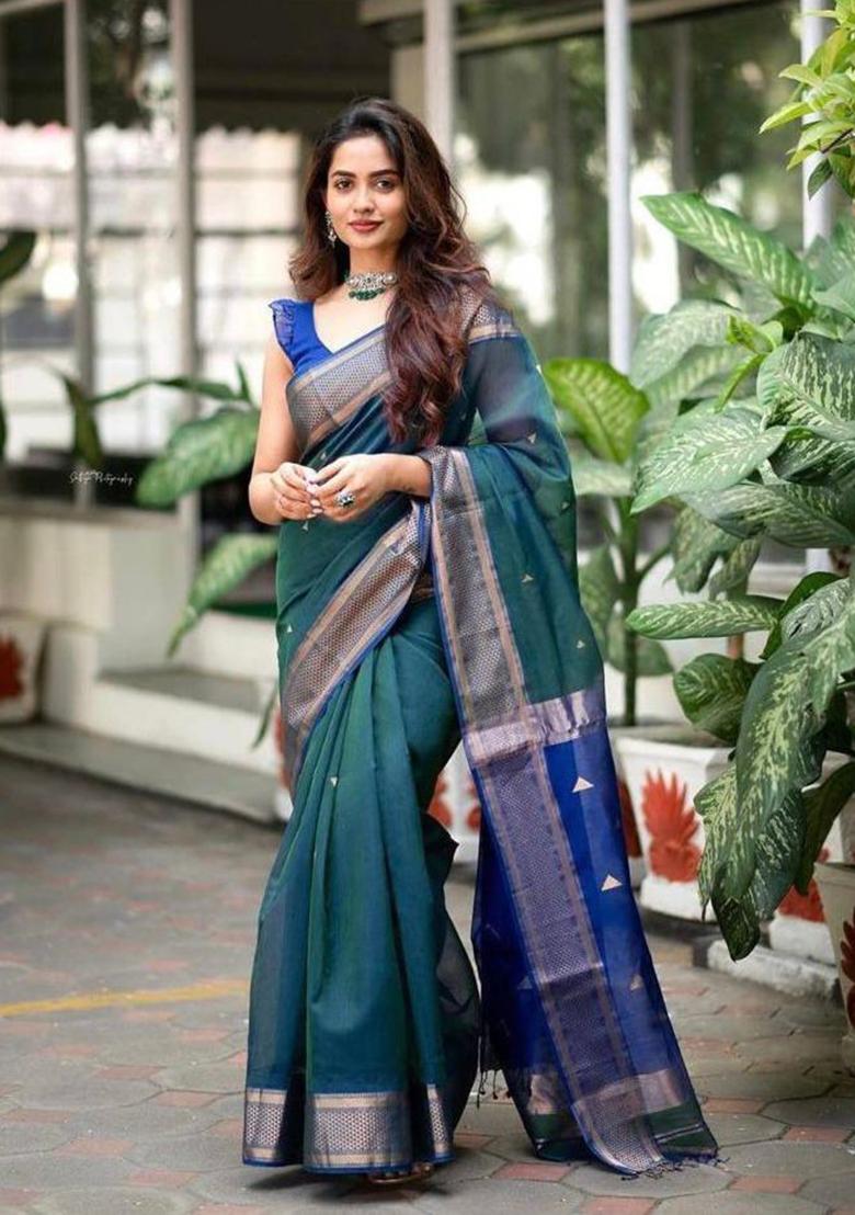Green Printed Silk Saree