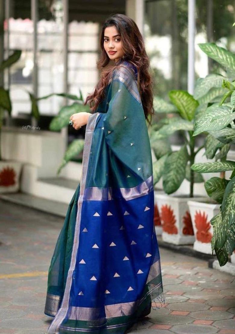 Green Printed Silk Saree