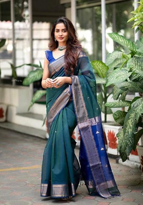 Green Printed Silk Saree
