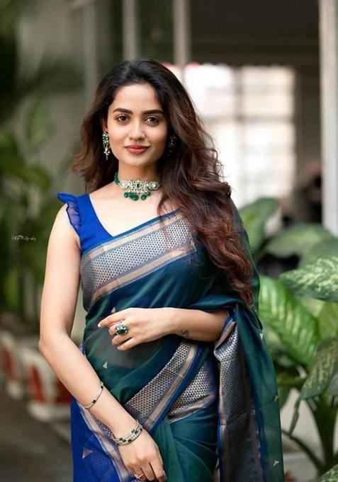 Green Printed Silk Saree