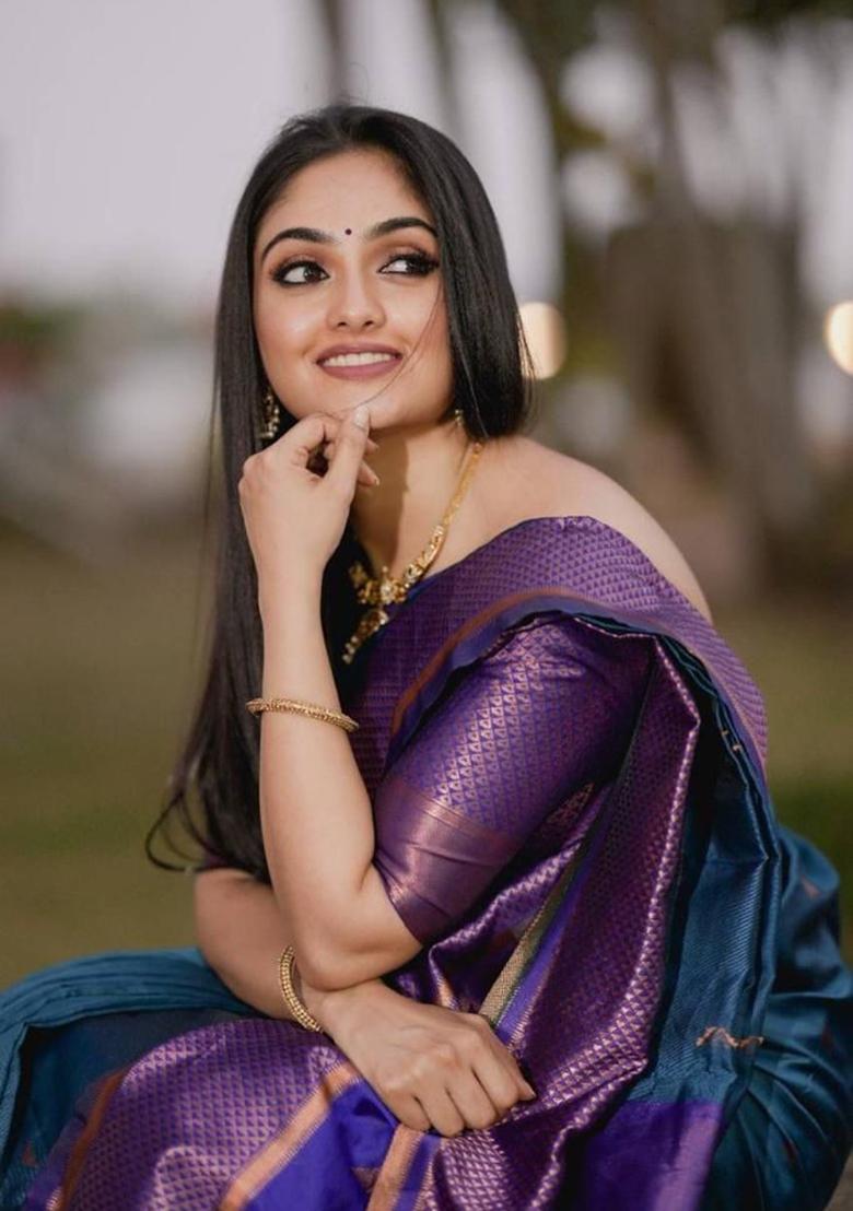 Teal Printed Silk Saree