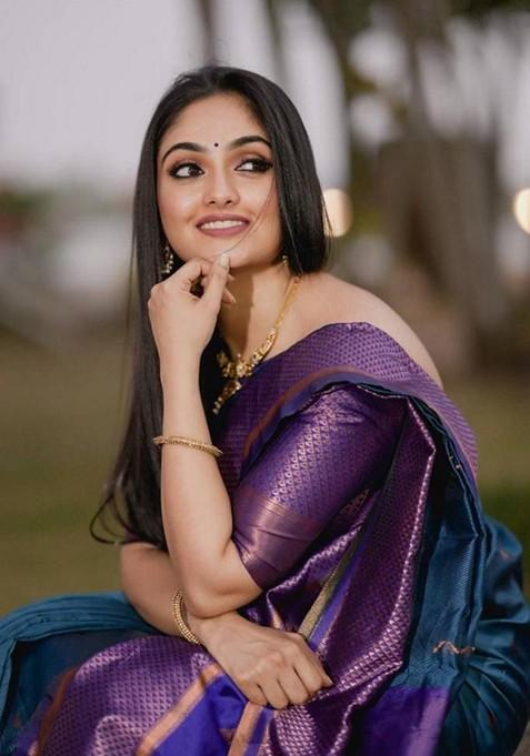 Teal Printed Silk Saree