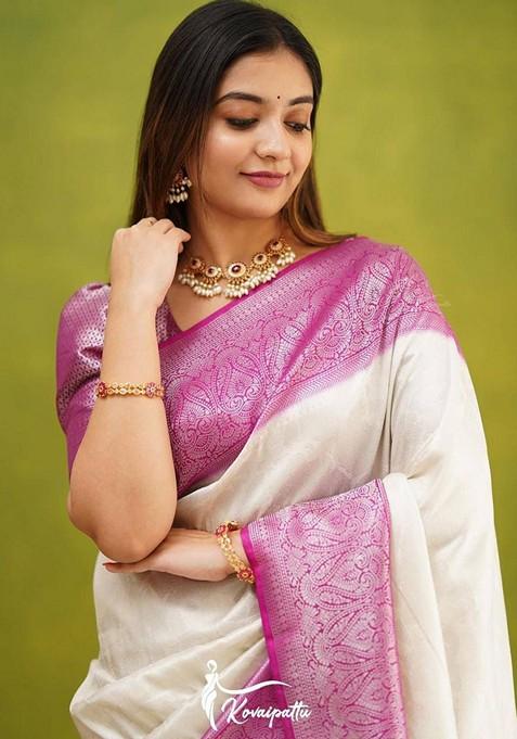White Printed Silk Saree