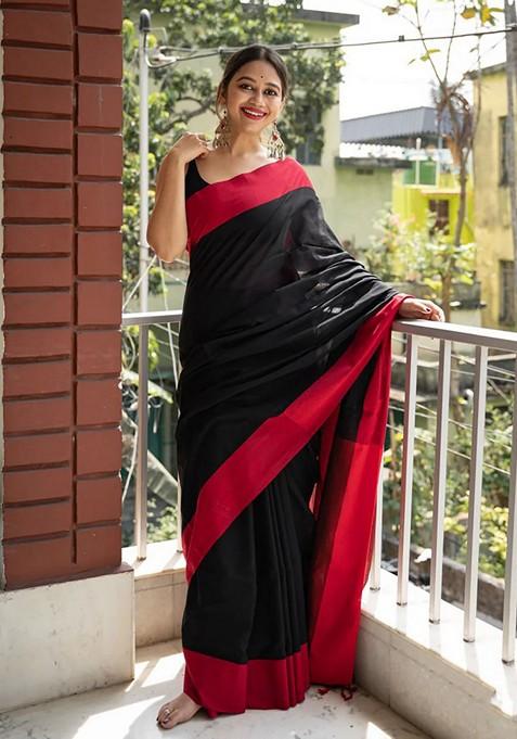 Black Printed Linen Saree