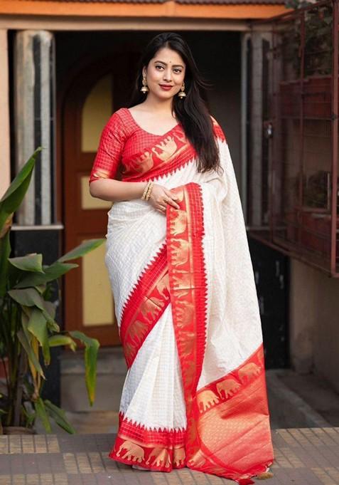 Red Printed Silk Saree