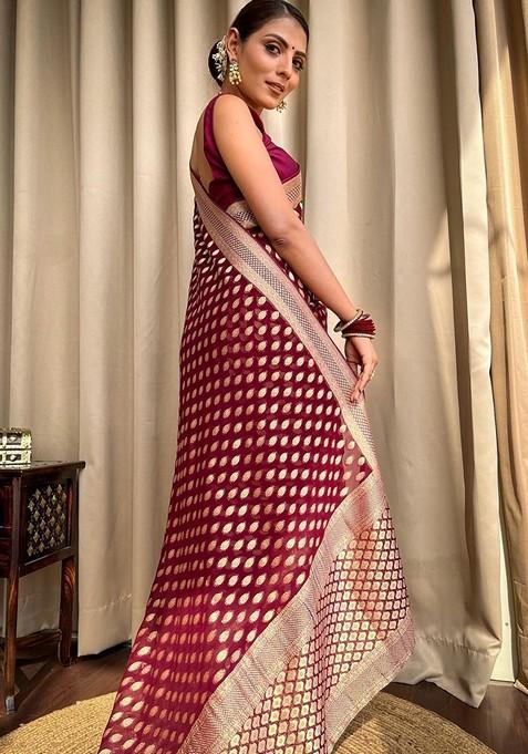 Wine Printed Silk Saree