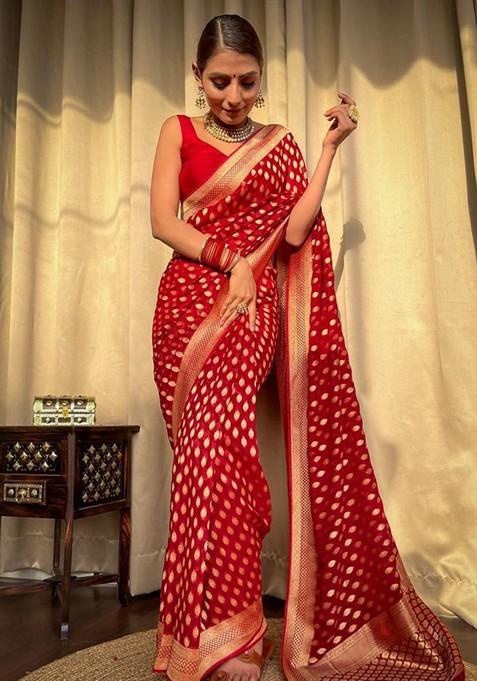 Red Printed Silk Saree