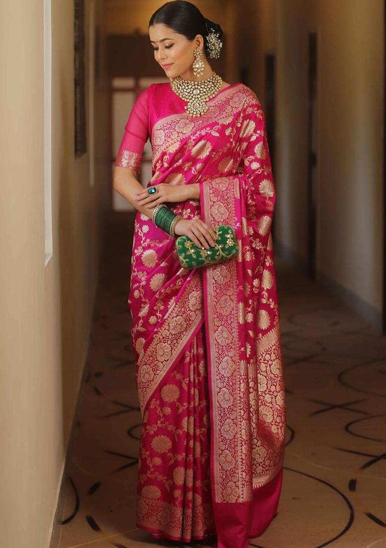 Pink Printed Silk Saree