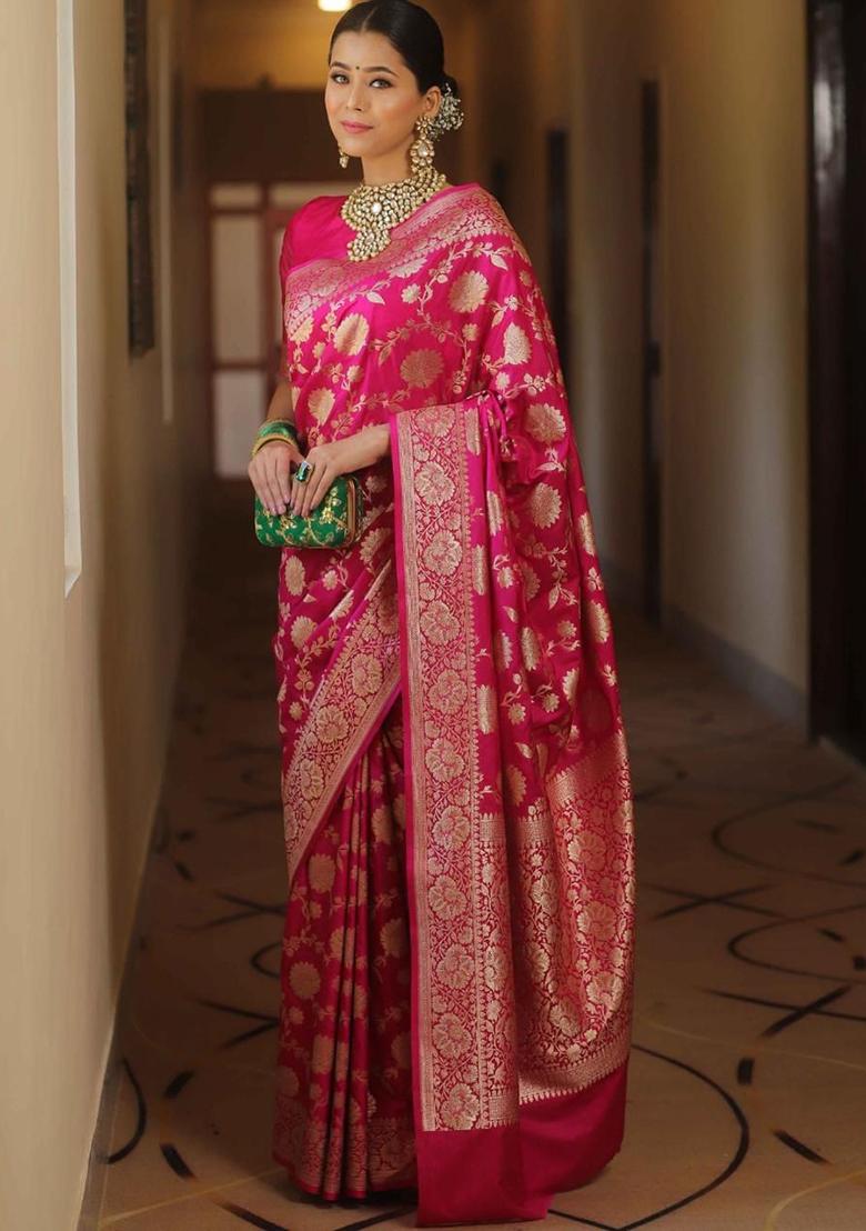 Pink Printed Silk Saree