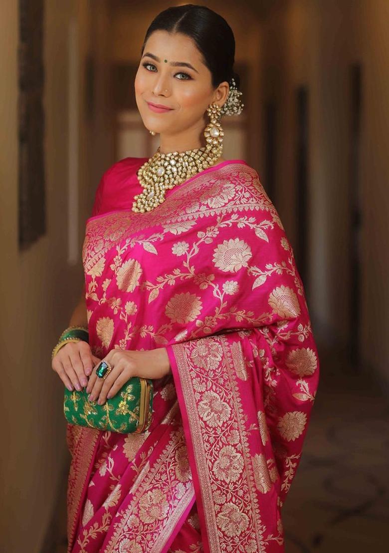 Pink Printed Silk Saree