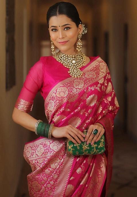 Pink Printed Silk Saree