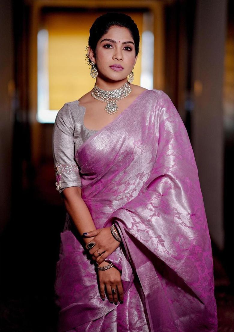 Pink Printed Silk Saree