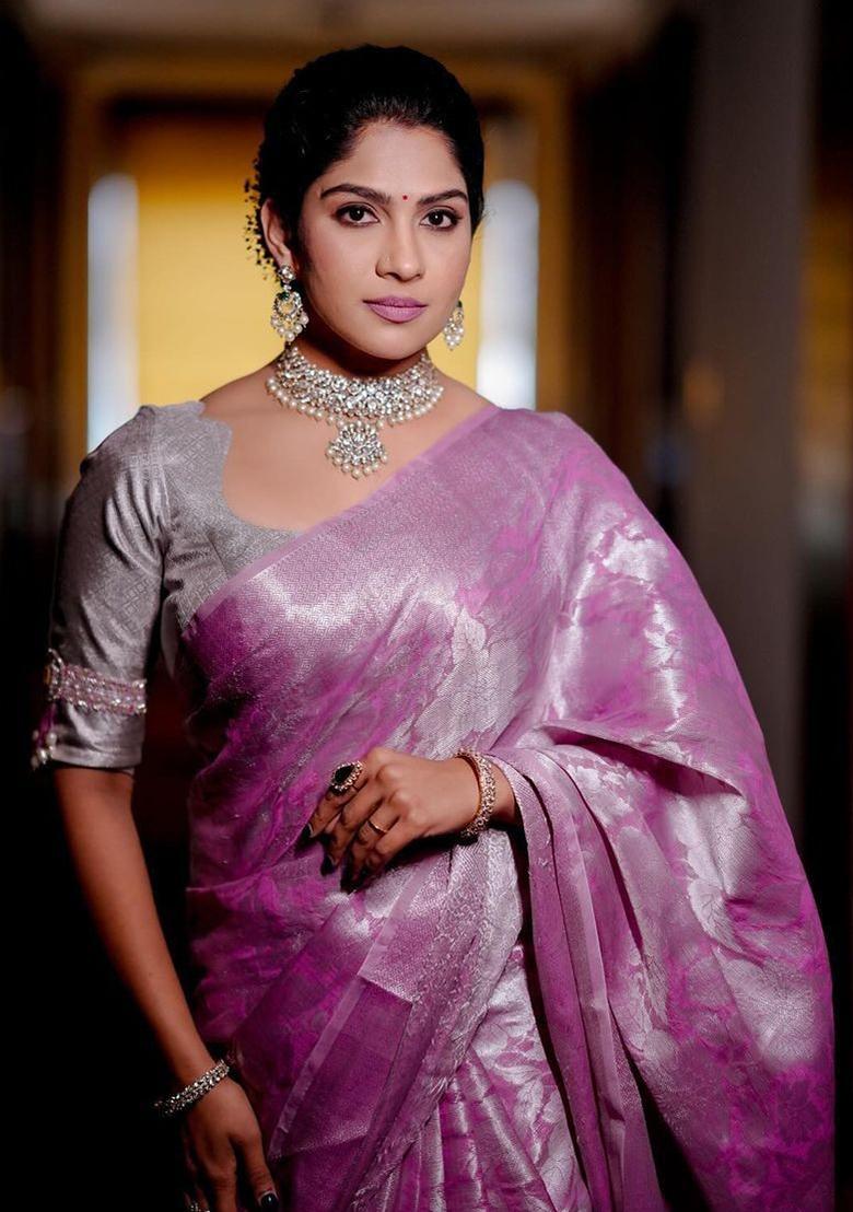 Pink Printed Silk Saree