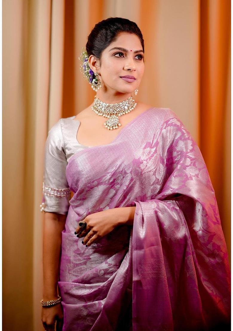 Pink Printed Silk Saree