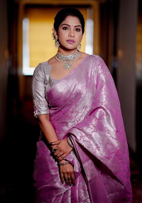 Pink Printed Silk Saree